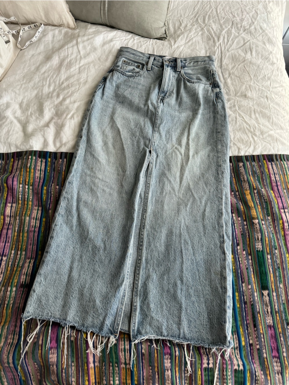 pistola Light Wash Denim Midi Skirt with Frayed Hem size 25